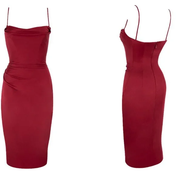 HOUSE OF CB 'Anja' Wine Satin Corset Midi Dress NWOT